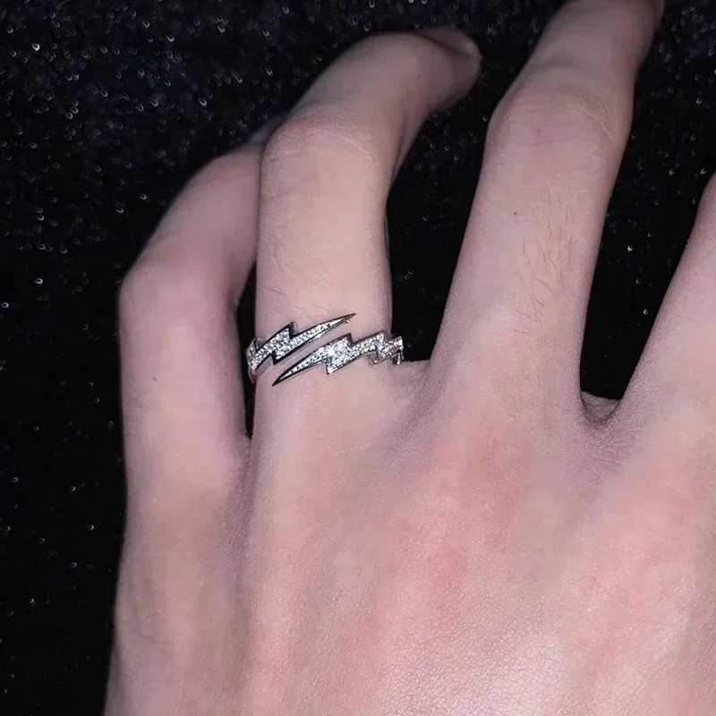 Punk Hip Hop Silver Color Lightning Open Rings For Men Women Fashion Jewelry Gift Creative Adjustable RingXJ250110