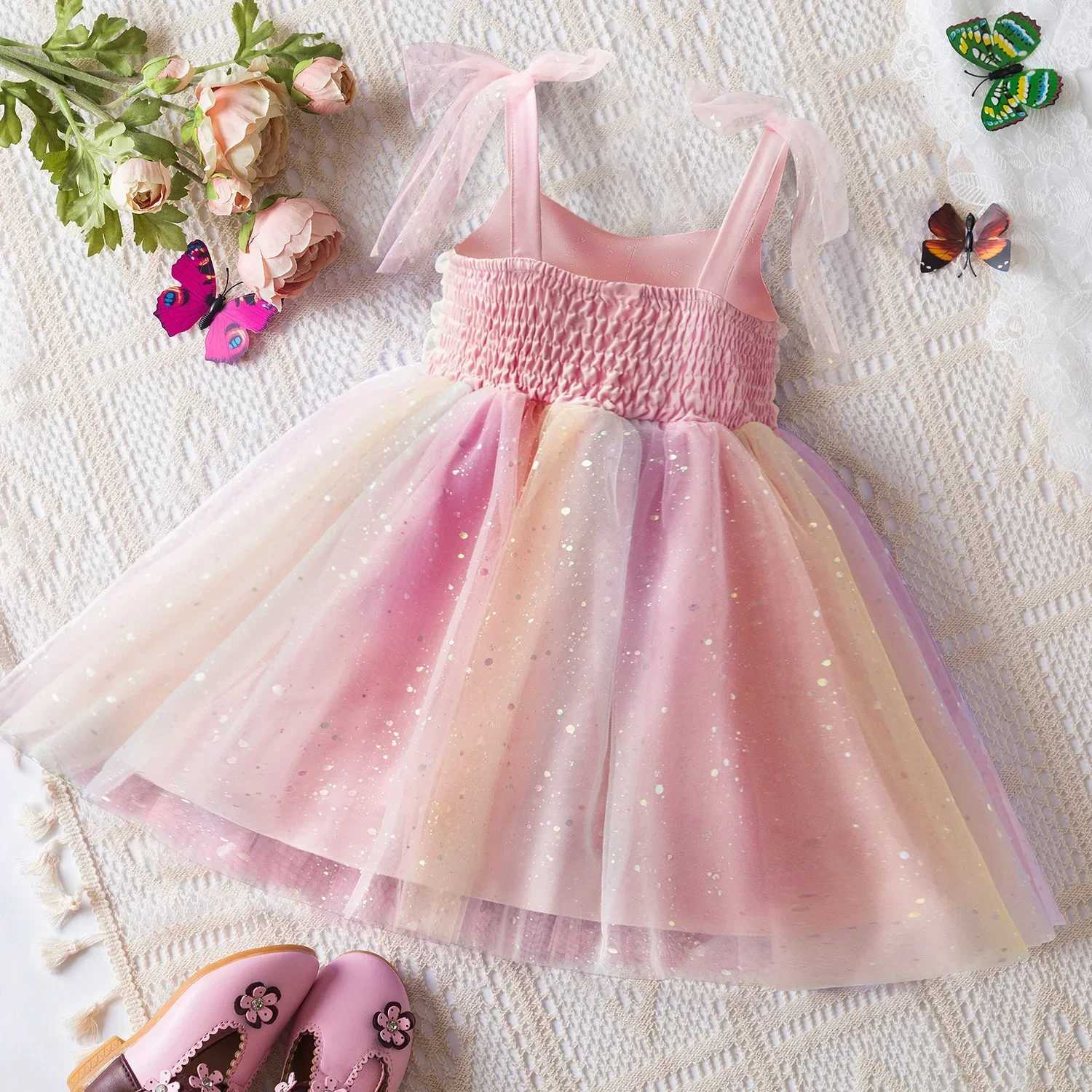 1-5 year old baby girl Tutu dress sleeveless rainbow sequin chiffon dress for little girls birthday wedding Par princess dress W250111
