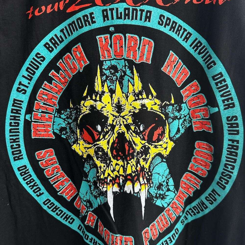 Metal band trendy brand personality niche print short sleeved nostalgic top T-shirt men's tee