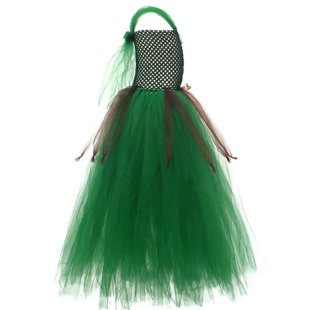 Halloween Childrens Day Girl Elf Role Play Tutu Dance Skills Costume Childrens Role Play Elf Gold Stripe Tutu Skirt Green Dress W250111