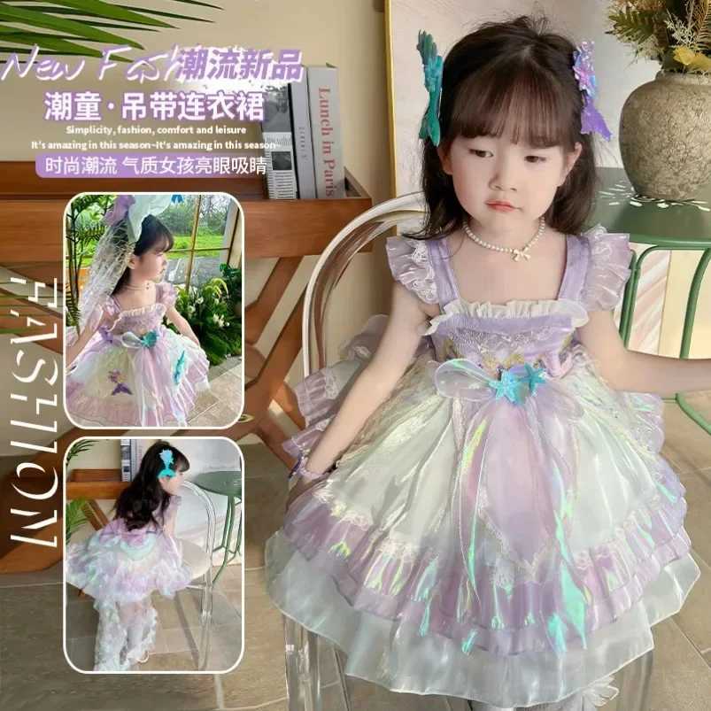 2025 Fashion Little Girl Mermaid Lolita Princess Baby Bow Suspension Summer New Dress W250111