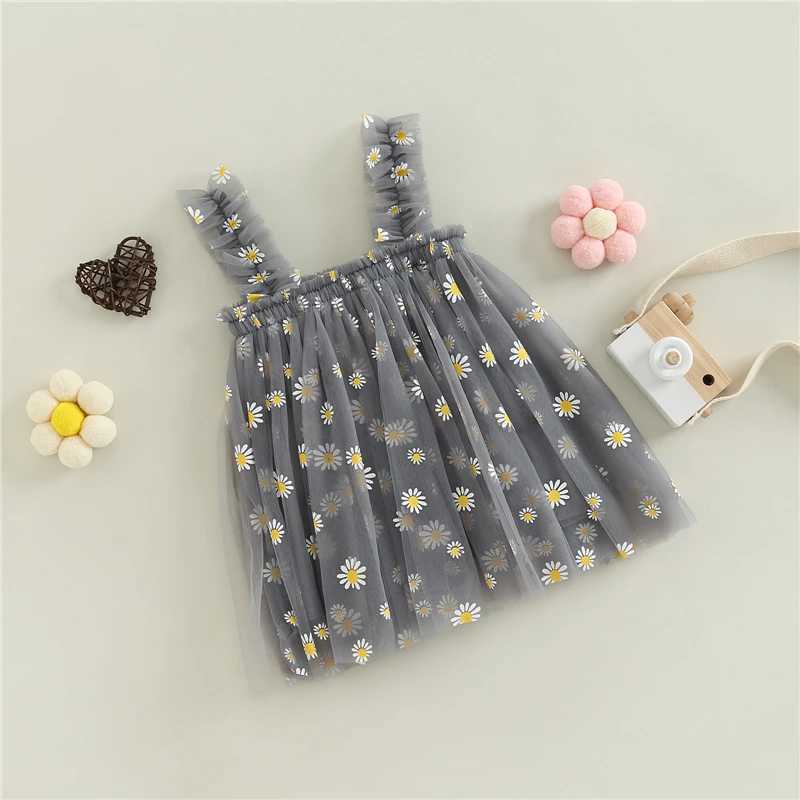 Preschool Childrens Girls Par Dress 2022 Summer Sleeveless Daisy Flower Tutu Dress Layered Chiffon Princess Birthday Dress W250111