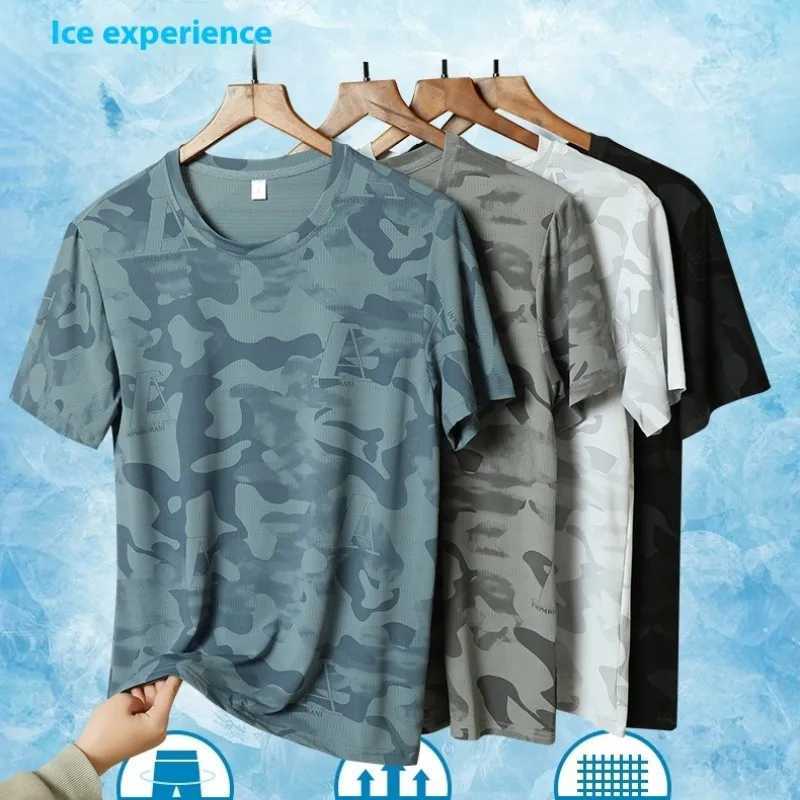 2024 new camouflage mens round neck short sleeved T-shirt quick drying summer cool thin breathable outdoor sports shirt W250111