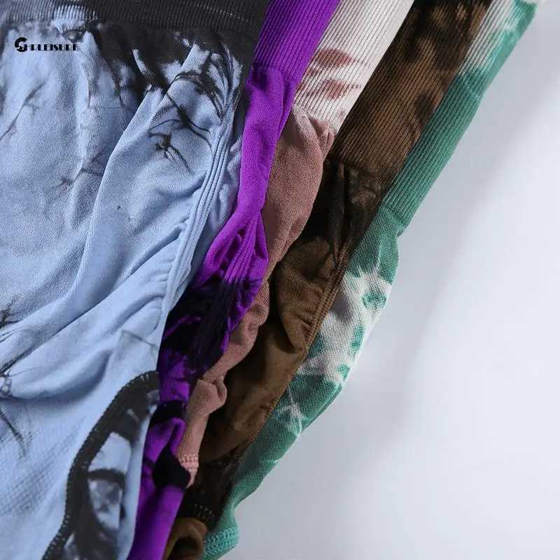 CHRLEISURE Tie Dye Yoga Shorts for Women Seamless Cycling Tights High Waist Butt Lifting Sports Leggings Elastic Workout TightXJ250111