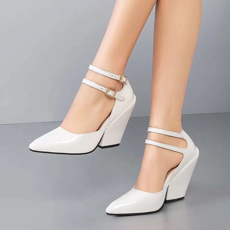 Red Pointed Sandals With Wedge Women's Summer New Leather High Heeled Elegant Shoes For Women 2024