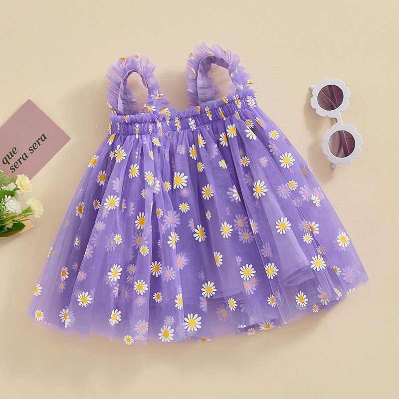 FOCUSNORM 1-5Y Summer Preschool Childrens Girls Princess Dress Sleeveless Flower Gaul Mesh Tutu Sundress W250111