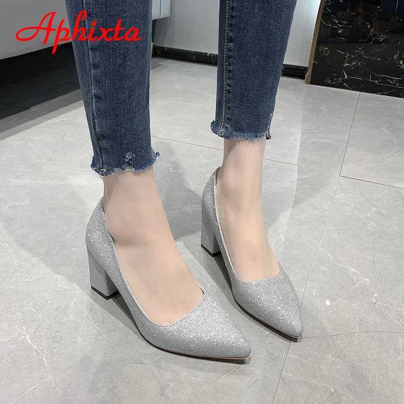 New Arrival Aphixta Pointed Toe Shoes Womens Pump 7.5cm Professional Square High Heels Shiny Fashion Office Party Shoes Super Large 49 50 T250110