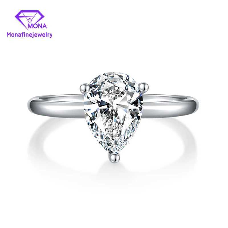 GRA certified 2CT VVS pear shaped silica stone womens wedding ring silver plated white gold birthday jewelry W250111