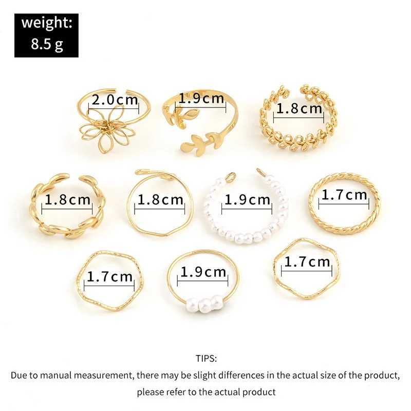 Bohemian style hollow flower wreath simple and smooth vines imitating pearl rings 10 piece setXJ250412