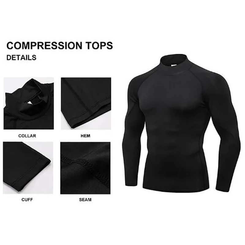 Mens sports T-shirt quick drying and bodybuilding running shirt long sleeved compression top gym T-shirt mens fitness tight fitting Rashgard W250111