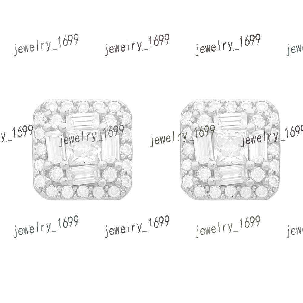 Square S925 VVS Moissanite Earrings Men Hiphop 925 Sterling Silver Baguette Moissanite Stud Earrings with GRA Certificate