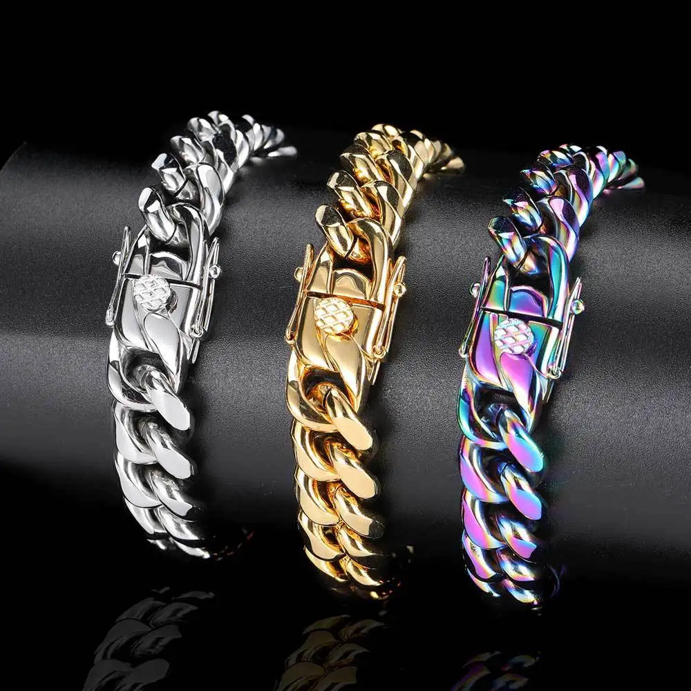 8-16mm Width Miami Hip Hop Cuban Link Chain for Men Women Stainless Steel Bracelets Matching Choker Fashion Jewelry Accessories 250110