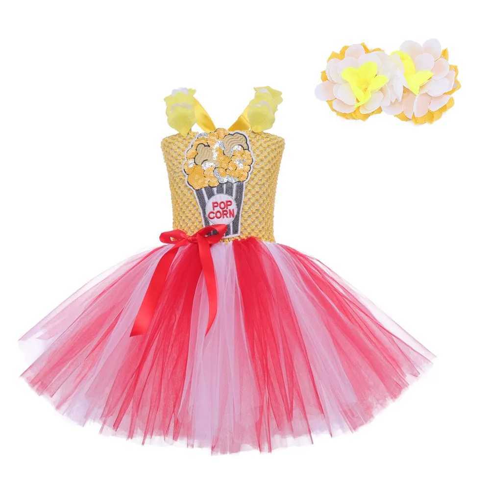 Circus Popcorn Girl Tutu Dress Childrens Birthday Costume Photo Props Preschool Princess Food Dress Halloween Costume W250111