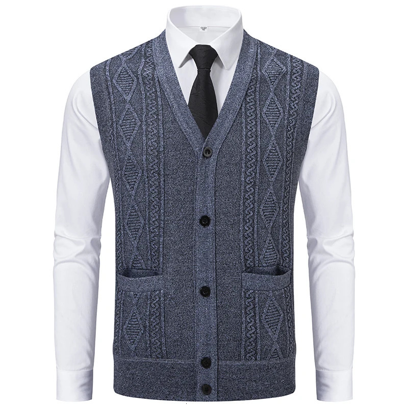 Autumn Winter Warm Slim Fit Knit Vests Men VNeck Solid Color Smart Casual Knitted Waistcoat Mens Geometric Sleeveless Vest 250107