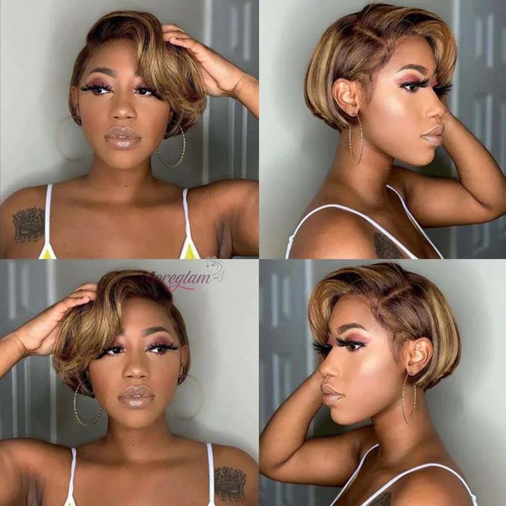 Short Bob Human Hair Wigs 13X4 Transparent Lace Fronta For Women Highlight Straight E Cut Wig