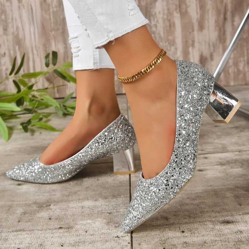 New Arrival Spring/Summer New High Heel Single Shoes wearing sequined toe and comfortable shallow mouth womens shoes T250110