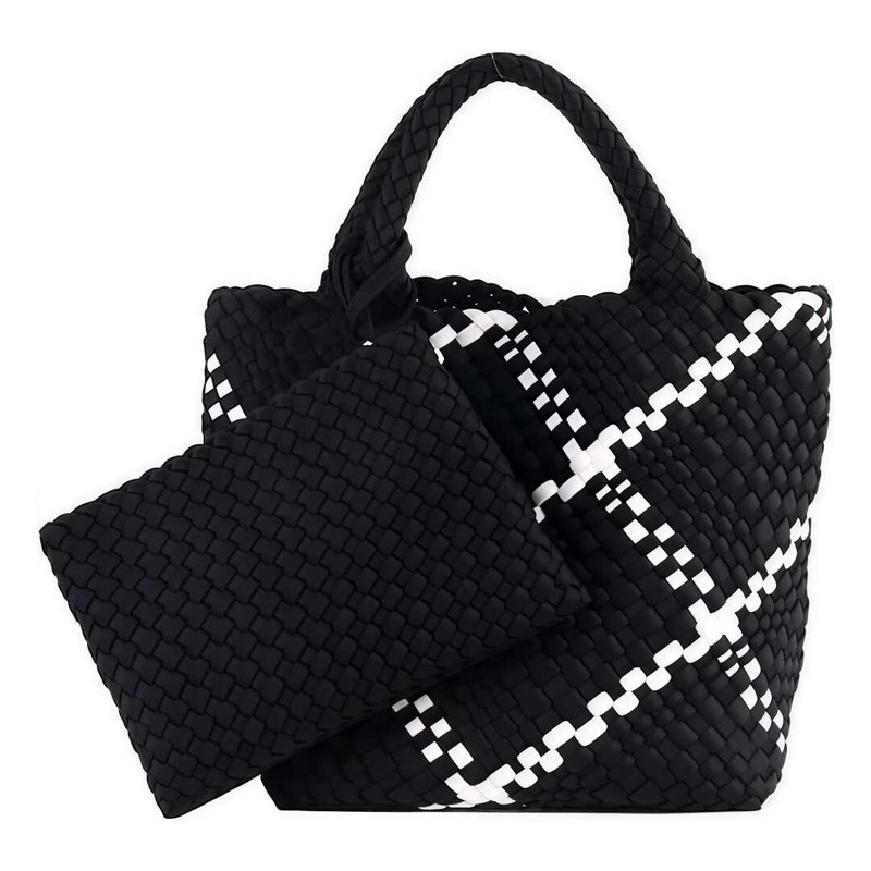 Woven For Women, Summer Beach Handbag Purse Retro Handmade Travel Shoulder Set Neoprene Weave Tote Bag