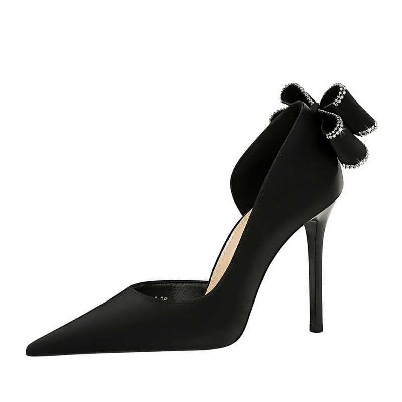 New Arrival BIGTREE Sexy Fashion Party Pump Wedding Elegant Womens High Heels Shallow Mouth Corner Side Rhinestone Bow Single Shoes T250110