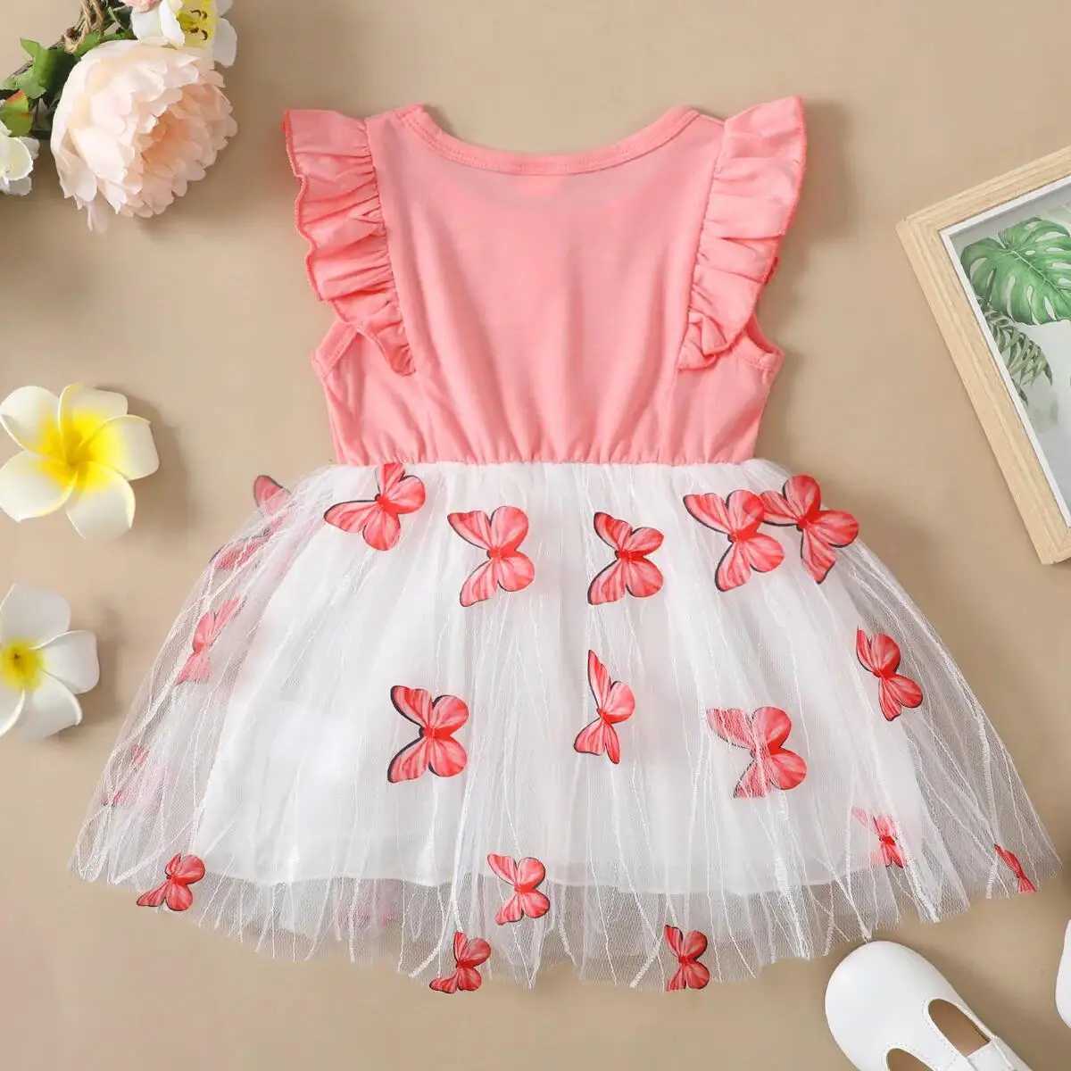 1-5 year old childrens girls princess dresses beautiful butterfly pleated chiffon dresses childrens girls birthdays Par skiing fashion baby clothing W