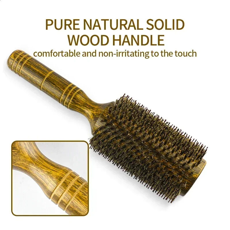 Professional Boar Bristle Round Hair Brush For Women Men Salon Hair Styling Curly And Straight Comb Hairdresser Wood Round Brush 250106