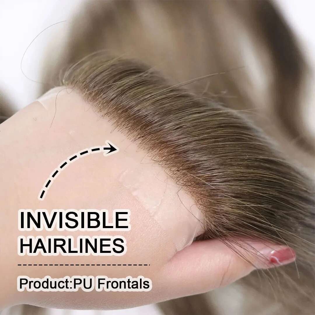 0.06Mm Brown Straight Man Toupee V Style Frontal Haire For Men 15Cm Human Hair Ultra Thin Skin PU Men's Capillary Prosthesis