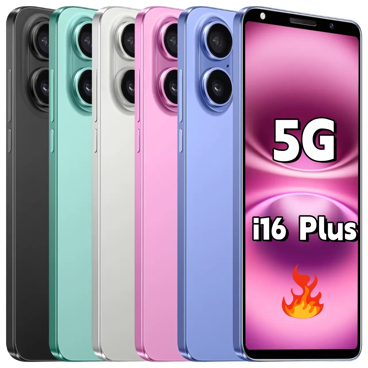 i16 plus unlocked Android smartphone with 6.7-inch display and dual-camera system in neutral