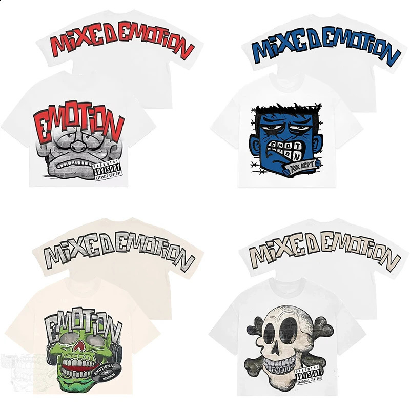 Streetwear Y2K Cartoon Monster Print Short Sleeve Men Women Harajuku Oversized T Shirt Casual Round Neck Gothic Trend 250108