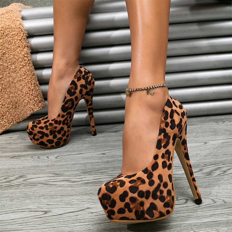 New Arrival Sexy Leopard Pattern Light Womens Pump Large Size 35-46 Round Toe Ultra High Heels New Spring Womens Platform Party Shoes Office T250110