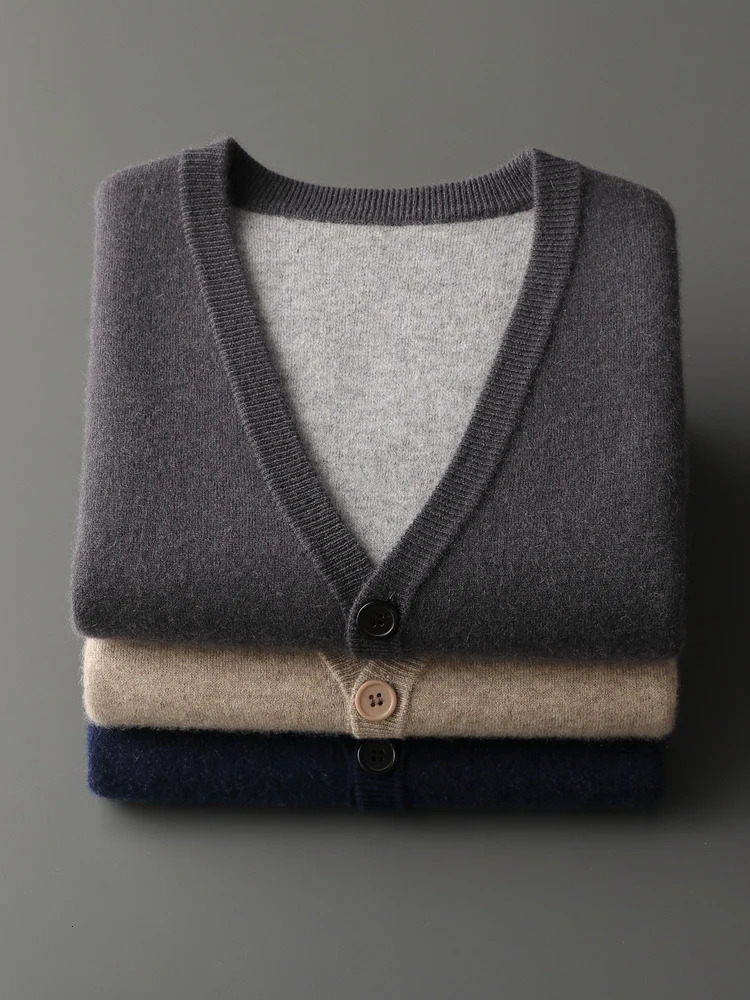 Autumn Winter High Quality Mens VNeck Thick Waistcoat Knitwear 100 Cashmere Sweater Soft Sleeveless Cardigan Preppy Tops 250107
