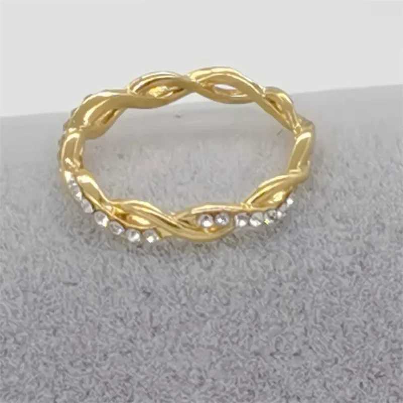 Vintage Rose Gold Color Twist Classical Cubic Zirconia Wedding Engagement Ring for Woman Girls Thin Crystals Rings Jewelry GiftXJ250110