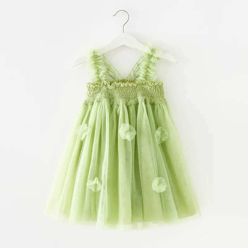 2025 New Summer Childrens Clothing Girl Princess Birthday Dress Bow Wing Fairy Strap Butterfly Mesh Dress W250111