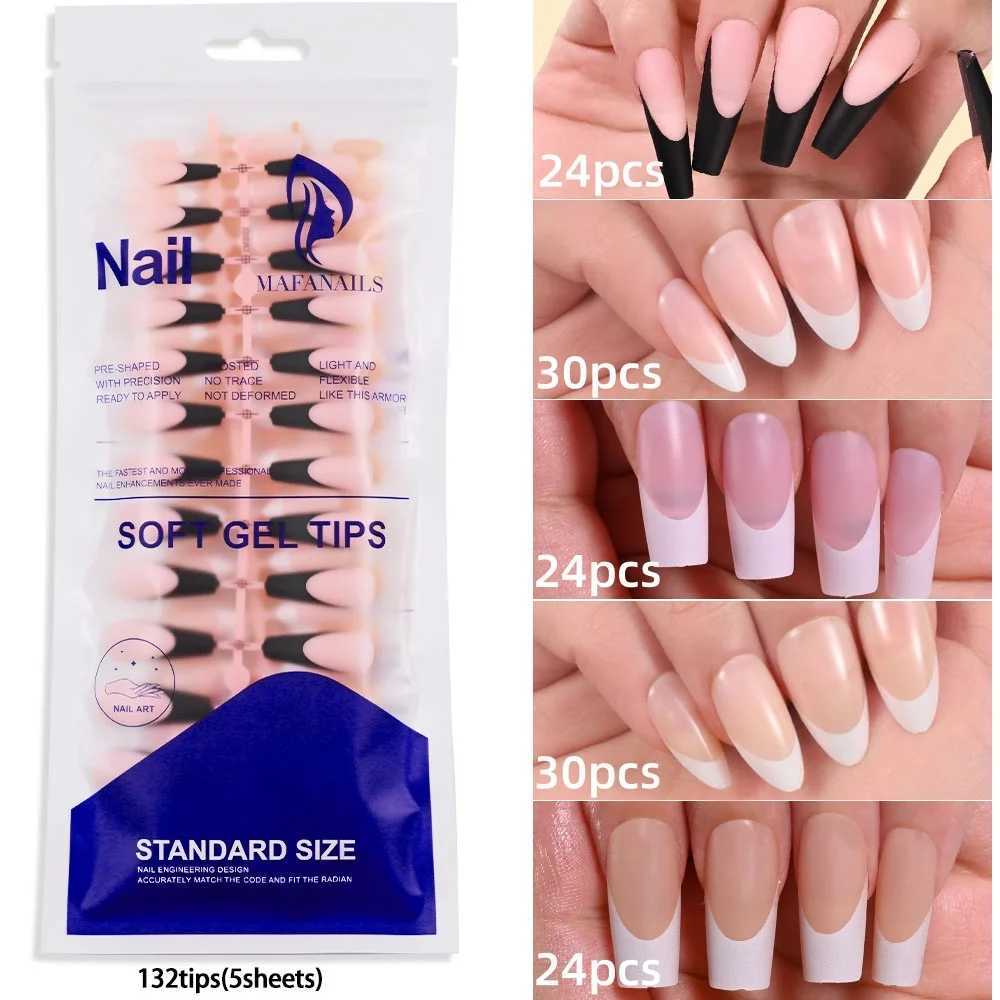 132Pcs Pre-French Gel Tips Soft Gel System Medium Long Almond Square White/Black French Tip Gel Nails 12 Sizes for DIY Manicure*XJ250110