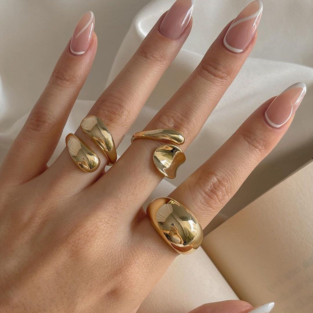 designer ring Explosive irregular droplet ring, niche metal texture smooth ring, exaggerated geometric opening ring, 6-piece set