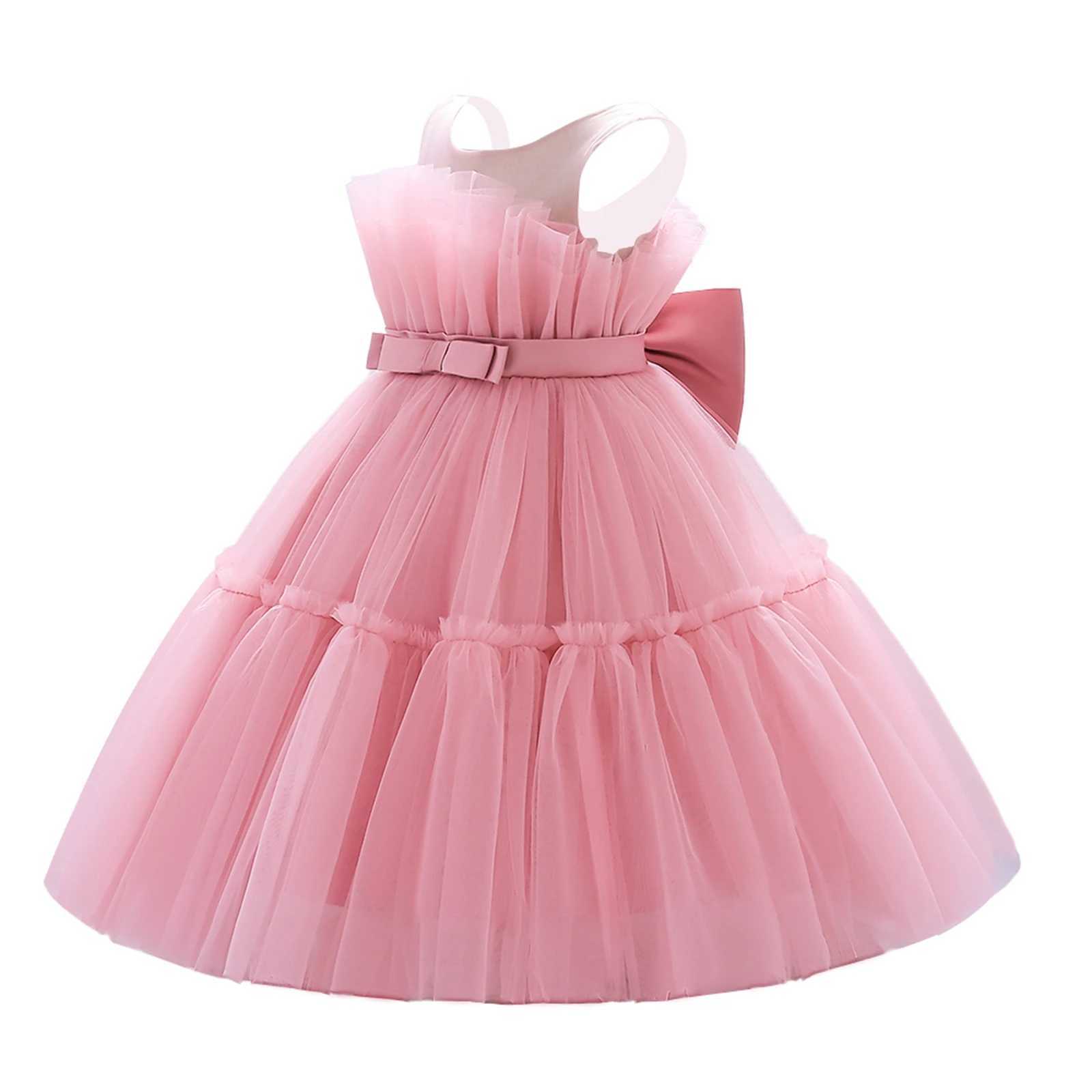 Pudcoco Childrens Baby Girl Princess Par Dress Elegant Bow Sleeveless Mesh Tulle Tutu Birthday Wedding Dress 1-13Y W250111