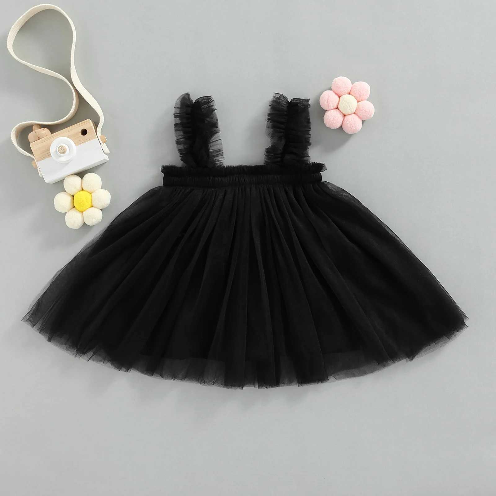 Childrens baby girl mesh chiffon dress sleeveless pleated solid summer dress used for Par stage show 6M-5T W250111