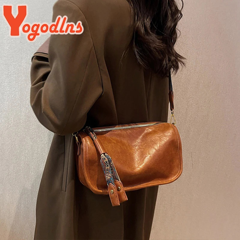 Yogodlns Vintage Shoulder Bag For Women PU Leather Pillow Style Crossbody Lady Messenger Ladies Tote Purse 250107