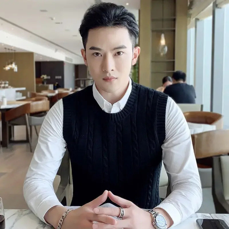 Knit Sweater Male Solid Color Sleeveless Plain Mens Clothing Blue Vest Waistcoat Jumpers Plus Size Selling Products 2024 A 250107
