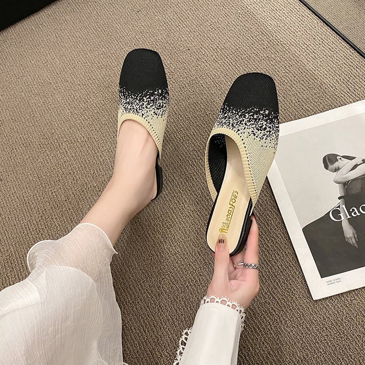 Women Slippers Fashion Flat NEW Bottom Anti-slip New Trendy Square Toe Color Blocked Triple Black Yellow Free shipping