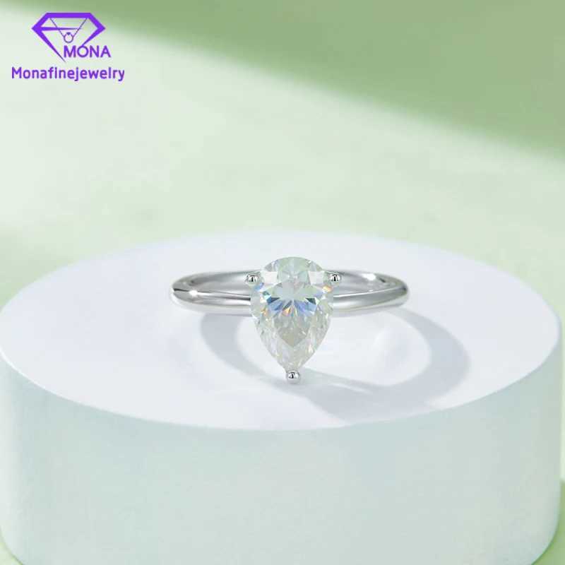 GRA certified 2CT VVS pear shaped silica stone womens wedding ring silver plated white gold birthday jewelry W250111