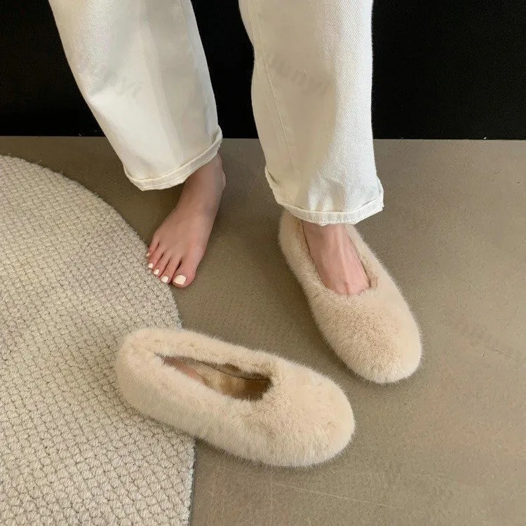 Winter Womens Keep Warm Plus Velvet Flats Fashion Fur Slip on Casual Shoes for Women Light Walking Shoes Zapatos De Mujer 250106