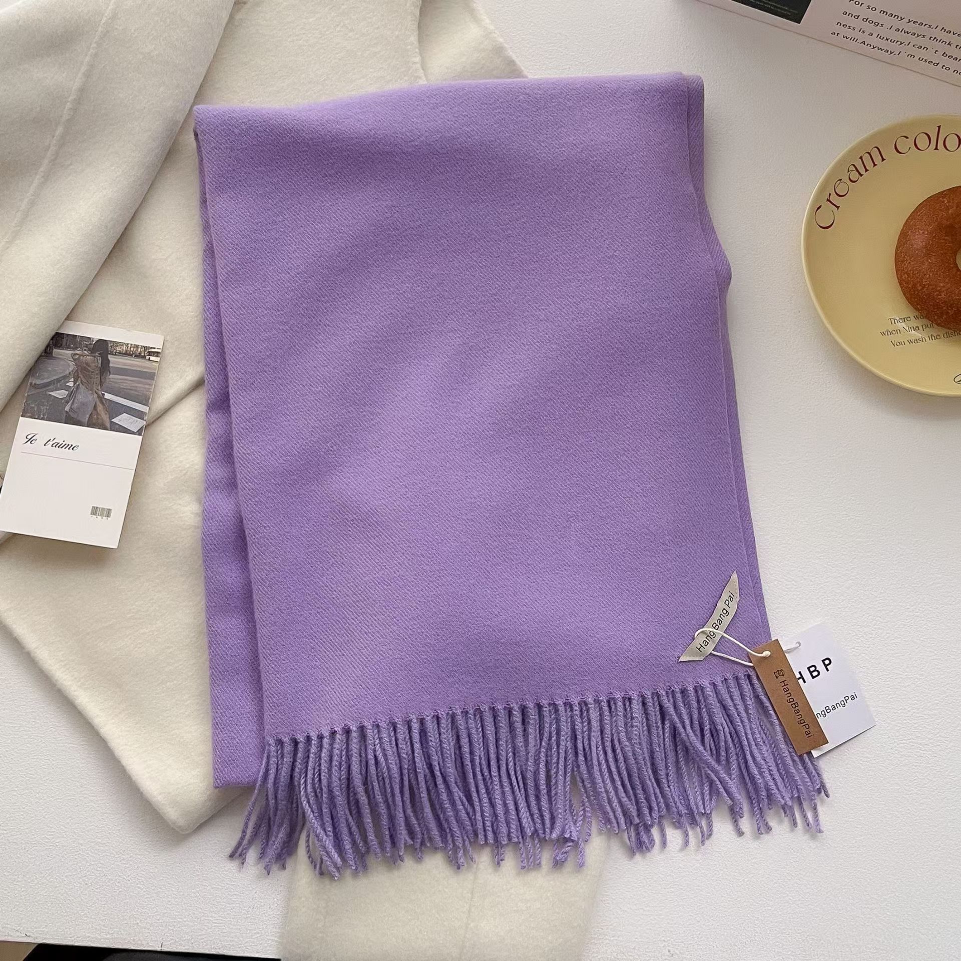 T076 autumn and winter new minimalist solid color fashionable all-match cashmere warm scarf neck Korean version simple couple style