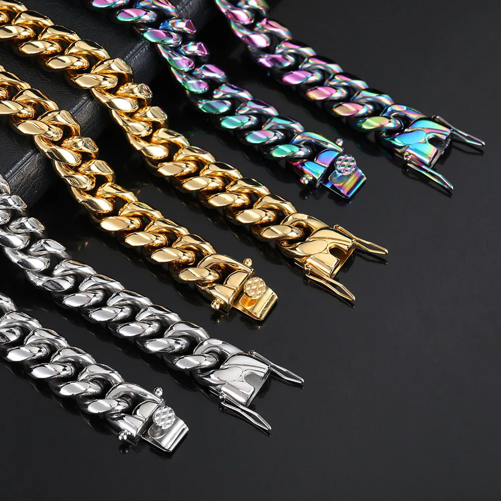 8-16mm Width Miami Hip Hop Cuban Link Chain for Men Women Stainless Steel Bracelets Matching Choker Fashion Jewelry Accessories 250110