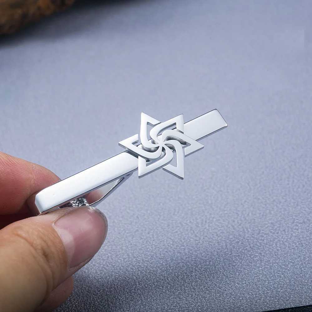 Tangula Spiral Star of David Tie Clip Stainless Steel Mens Tie Collar Pin Retro Jewish Talisman Wedding Jewelry W250111