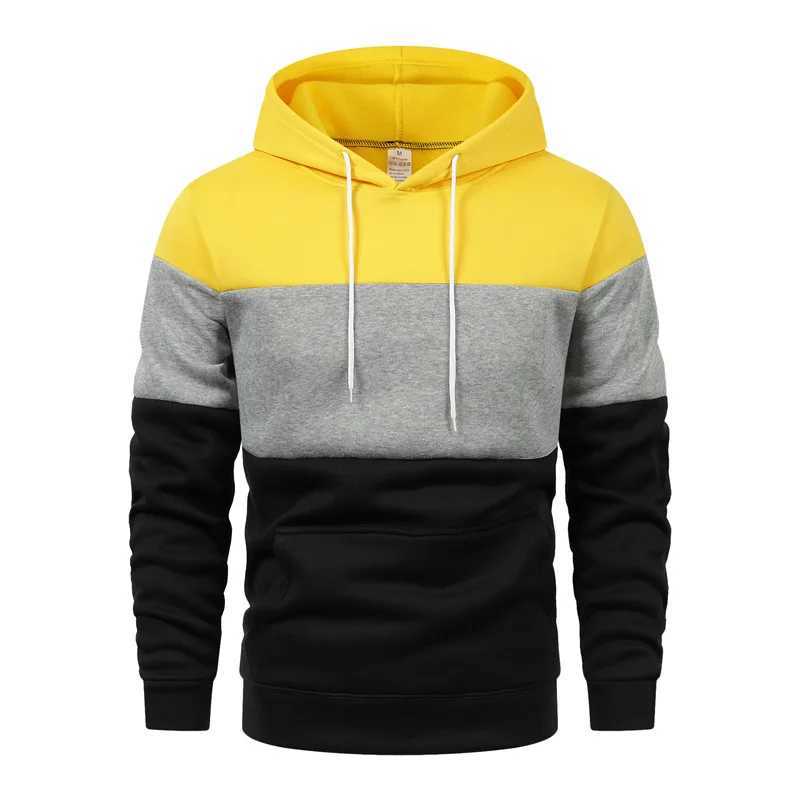 2025 Autumn/Winter Plush Fashion Casual Mens Color Blocking Hoodie Outdoor Running Sweatshirt W250110