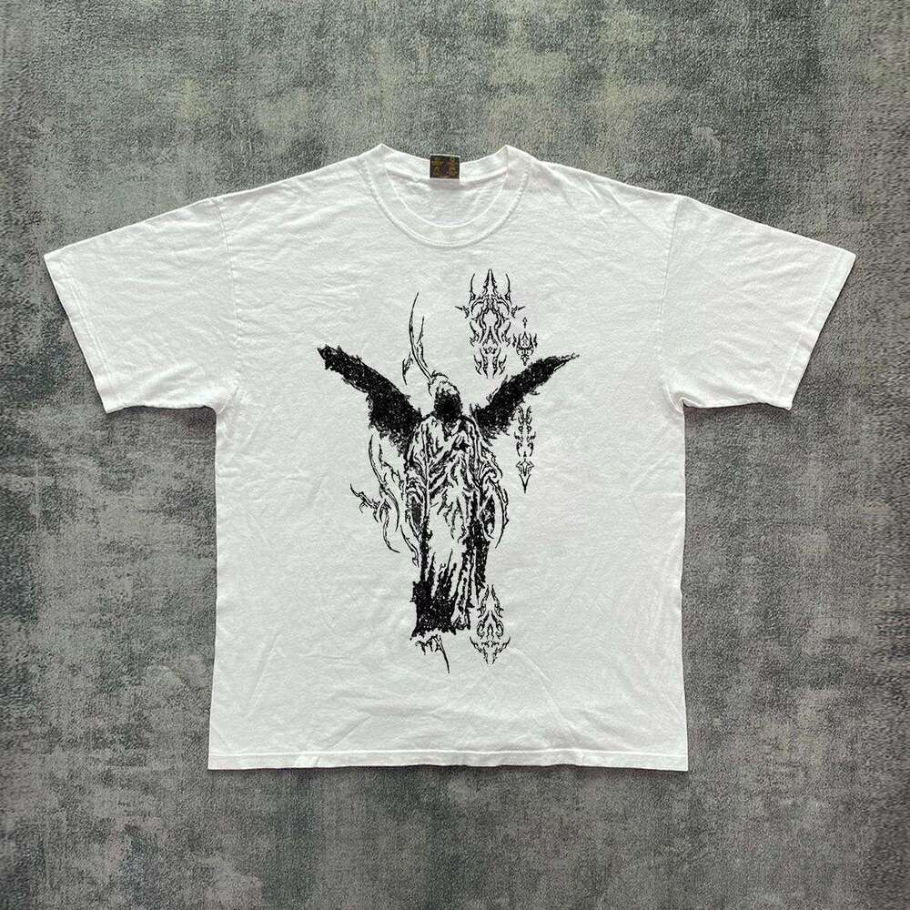 Inspiration punk rock vintage hand-painted printed short sleeved T-shirt street trend versatile unisex half sleeve