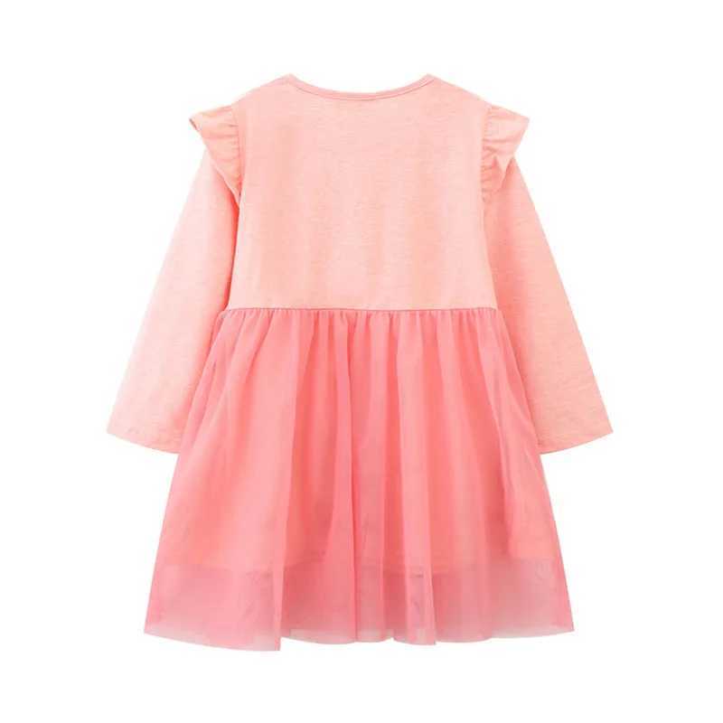 Jumping Meters 2-7T Long Sleeve Girls Dress Flamingo Hot Selling Princess Par Tutu Birthday Dress Childrens Autumn Winter Dress W250111
