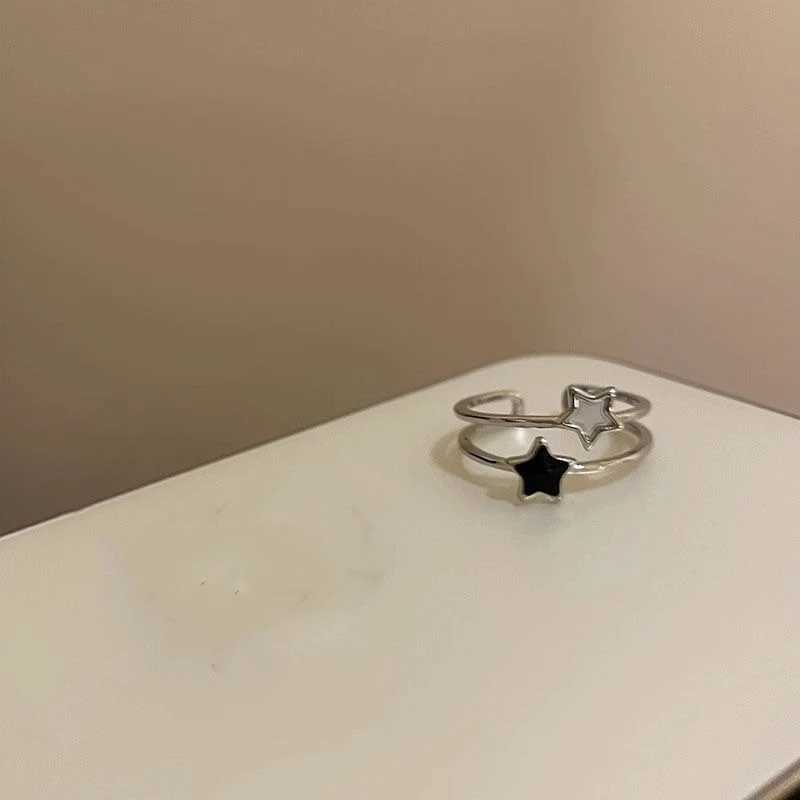 Kpop Fashion Star Zircon Crystal Rings for Women Girls Double Layer Ring Aesthetic Jewelry y2k Accories 2024 New TrendXJ250110