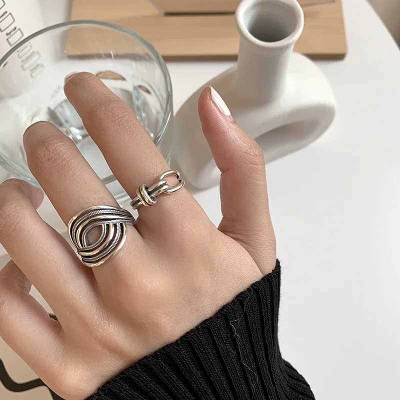 Ventilate 925 sterling silver ring INS fashion hip-hop retro couple hollow line punk Thai silver party adjustable jewelry W250111
