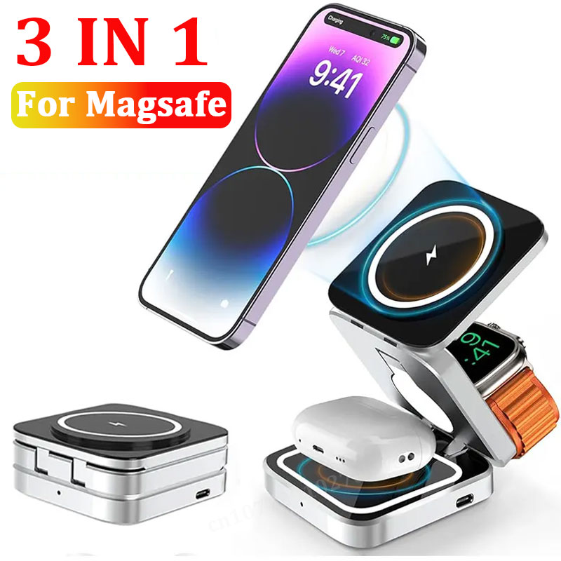 30W 3 In 1 Magnetic Wireless Charger Stand for iPone 14 13 12 Pro Max Airpods Samsung Watch 6 5 iWatch 8 7 Fast Charging Station