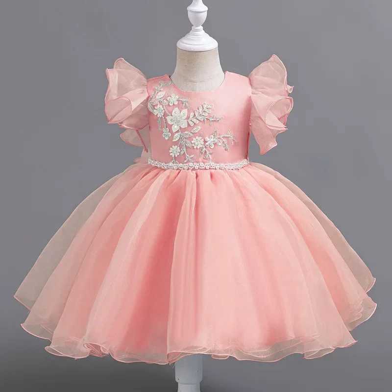 Fashionable floral girl wedding dress lace sleeveless childrens princess dress summer childrens bridesmaid dress 2-10 years old W250111